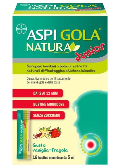 Aspi Gola Natura Junior Mal di Gola e Tosse 16 Bustine | Dispositivo Medico per Tosse e Mal di Gola.