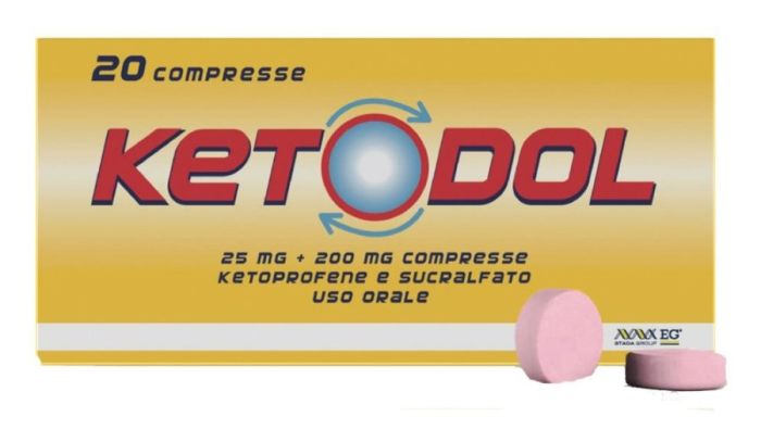 Ketodol 20 Compresse 25mg + 200mg | Farmaco Antinfiammatorio per Mal di Testa con compresse Gastroprotette.