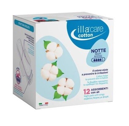 Illa Care Assorbente Notte 12 pezzi | Assorbenti in Cotone Antiallergici.