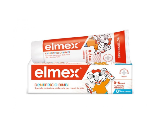 Elmex Bimbi Dentifricio 0-6 Anni 50ml | Dentifricio Protettivo per le Carie con Fluoro dalla nascita fino a 6 anni.
