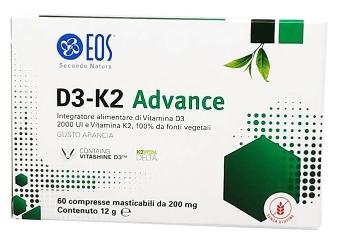 Eos D3 K2 Advance 60 Compresse Masticabili | Integratore di Vitamina D e Vitamina K per Ossa e Sistema Immnitario.