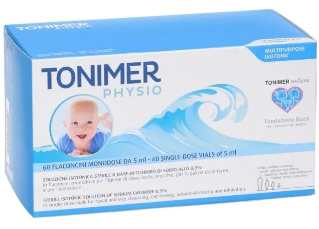 Tonimer Physio Soluzione Fisiologica Monodose 60 Flaconcini 5ml | Soluzione Sterile per Occhi e Naso.