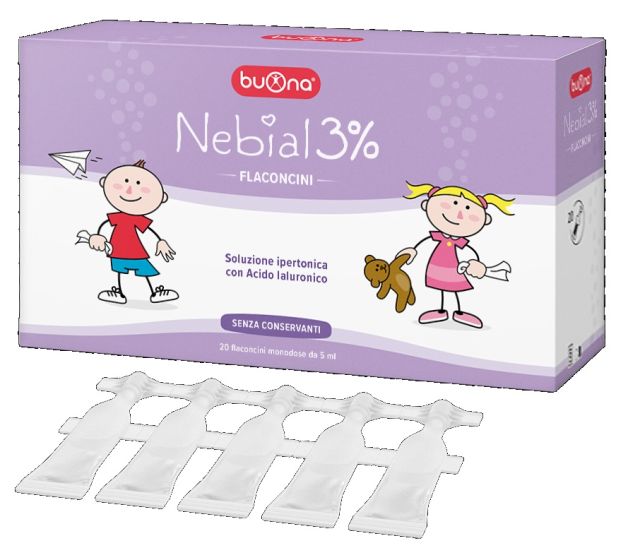 Nebial 3% Ipertonica e Acido Ialuronico 20 Flaconcini | Soluzione Ipertonica per Naso Chiuso.