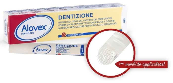 Alovex Dentizione Gel 10ml | Gel che Dona un Rapido Sollievo dal Dolore Primi Denti. Con Applicatore Massaggiante.