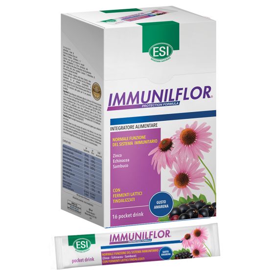 ESI Immunilflor 16 Pocket Drink | Rinforza le Difese Immunitarie Con Echinacea, Zinco, Sambuco e Miele di Manuka.