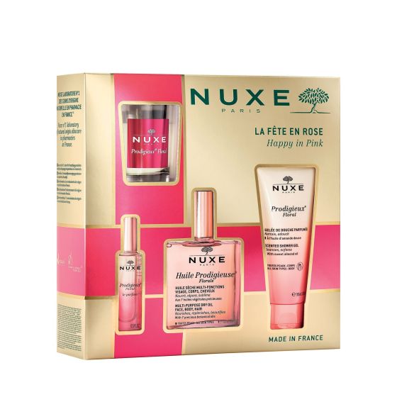 Nuxe Cofanetto Huile Prodigieuse Florale Festa in Rosa 2024 | Cofanetto con Prodotti con la Profumazione Floreale dell'Olio Nuxe.