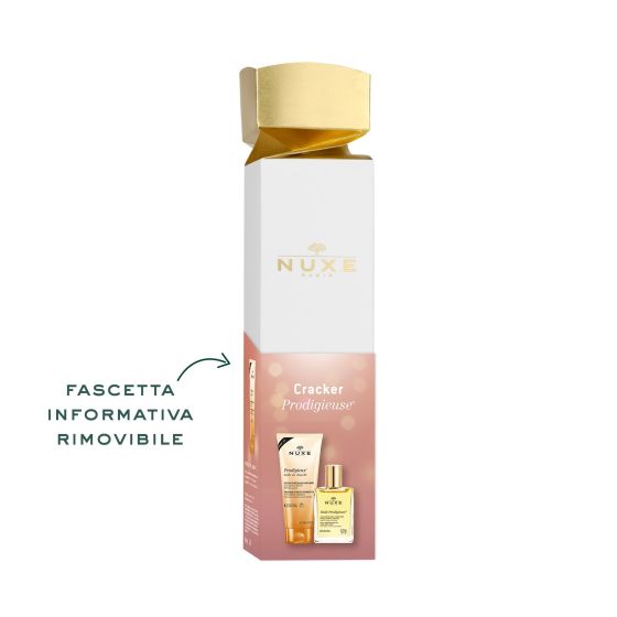 Nuxe Cracker Huile Prodigieuse Classico e Olio Doccia 2024 | Piccolo cofanetto regalo con prodotti idratanti per il corpo.