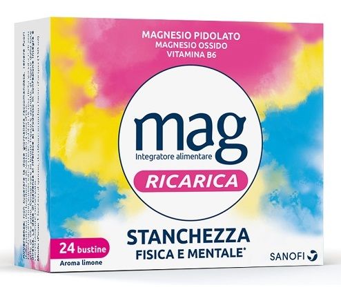 Mag Ricarica 24 ore 24 Bustine | Integratore di Magnesio Pidolato e Magnesio Ossido ideale in caso di Stanchezza Fisica e Mentale.