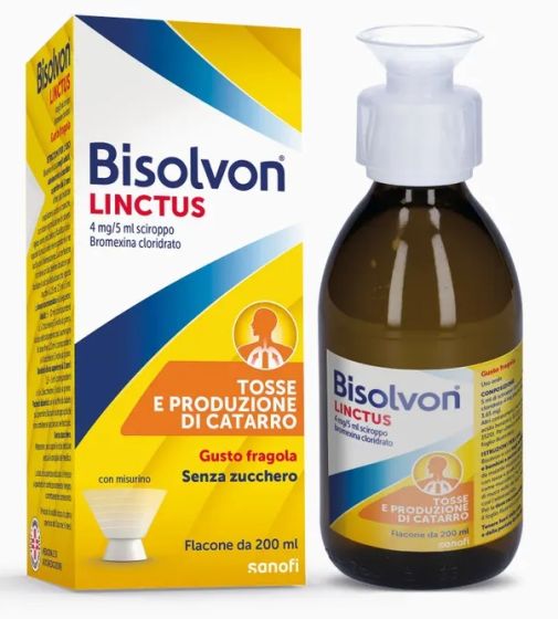 Bisolvon Sciroppo Flacone 200ml Gusto Fragola | Sciroppo per Tosse Grassa con Catarro per adulti a bambini oltre i 2 anni.