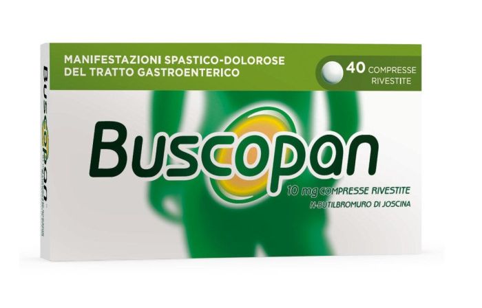 Buscopan 40 Compresse 10mg |  Farmaco da banco a base di N-butilbromuro di joscina utile per dolori e crampi addominali. 