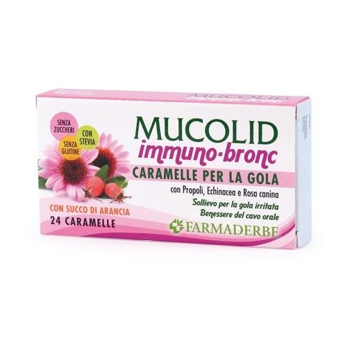 Mucolid Bronc Immuno Caramelle per la Gola Gusto Arancia | Caramelle Emollienti per la Gola.
