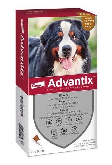 Advantix Spot On Cani 40-60 kg 6 Pipette Pulci e Zecche | Antiparassitario contro pulci, zecche e pidocchi. Cani da 40 a 60 kg. Confezione Grande.