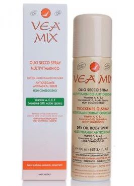 Vea Mix Olio Secco Spray Multivitaminico 100 ml | Spray con Vitamina A, C, E per Pelle Secca e Irritata.