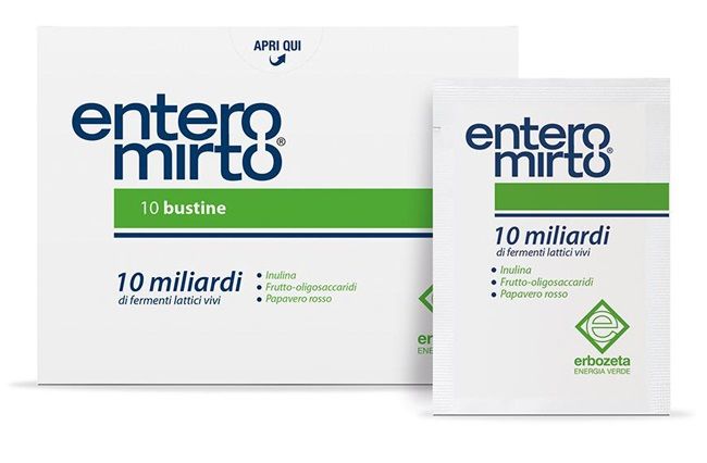 Entero Mirto Erbozeta 10 Bustine | Integratore con Probiotici e Prebiotici per l'equilibrio della flora batterica intestinale.