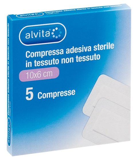 Alvita Medicazione con Garza Adesiva TNT 10cmx6cm | Medicazione Adesiva in TNT per ferite, ustioni.