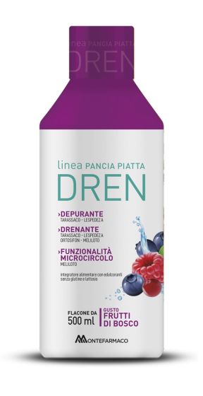 Pancia Piatta Dren Integratore Drenante Gusto Frutti di Bosco 500 ml | Integratore drenante e di sostegno al microcircolo, con estratti naturali.
