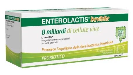 Enterolactis Fermenti Lattici 12 Flaconcini Bevibili | Integratore di Fermenti Lattici Pronti da Bere per Adulti e Bambini.