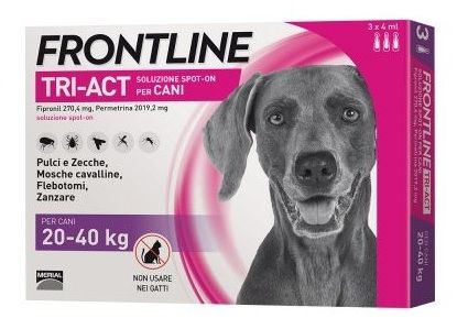 Frontline TRI-ACT Cani 20-40kg 3 Pipette 4ml | Antiparassitario contro Zecche, Pulci, Zanzare e Flebotomi per Cani dai 20 ai 40 kg.