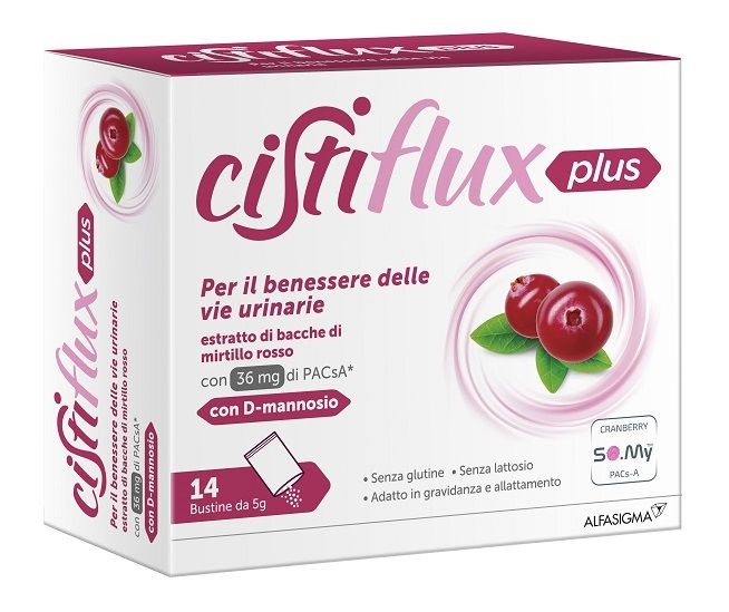 Cistiflux Plus 14 Bustine | Integratore per la Cistite con D-Mannosio e Mirtillo Rosso.