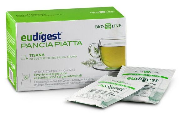 Biosline Eudigest Tisana 20 Bustine | Tisana Pancia Piatta Naturale per Eliminare i Gas Intestinali e Favorire la Digestione.