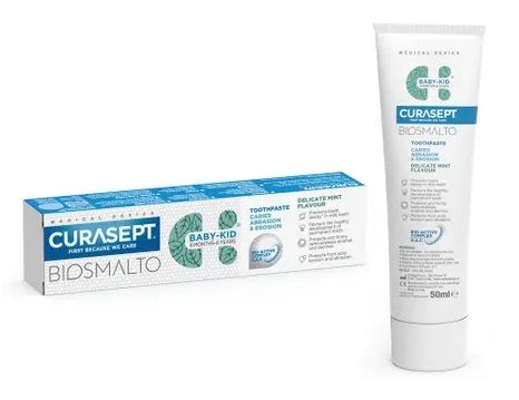 Curasept Biosmalto Dentifricio Baby-Kid Gusto Menta | Dentifricio Bambini Protezione Carie.