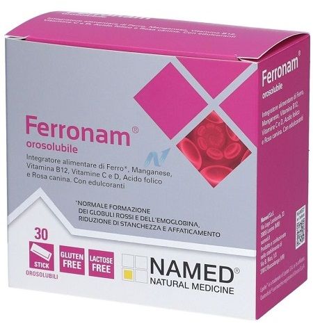 Ferronam Named Ferro Orosolubile 28 Bustine | Integratore di Ferro Orosolubile e Vitamine ad Alto Assorbimento.