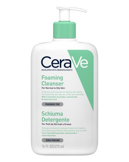 CeraVe Schiuma Detergente Pelli Normali e Grasse 236 ml | Detergente Viso Delicato per Pelli Normali o Grasse.