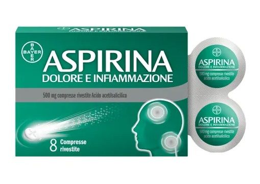 Aspirina Dolore e Infiammazione 8 Compresse 500mg | Farmaco Antinfiammatorio per Dolori di Varia Natura a base di Acido Acetilsalicilico.